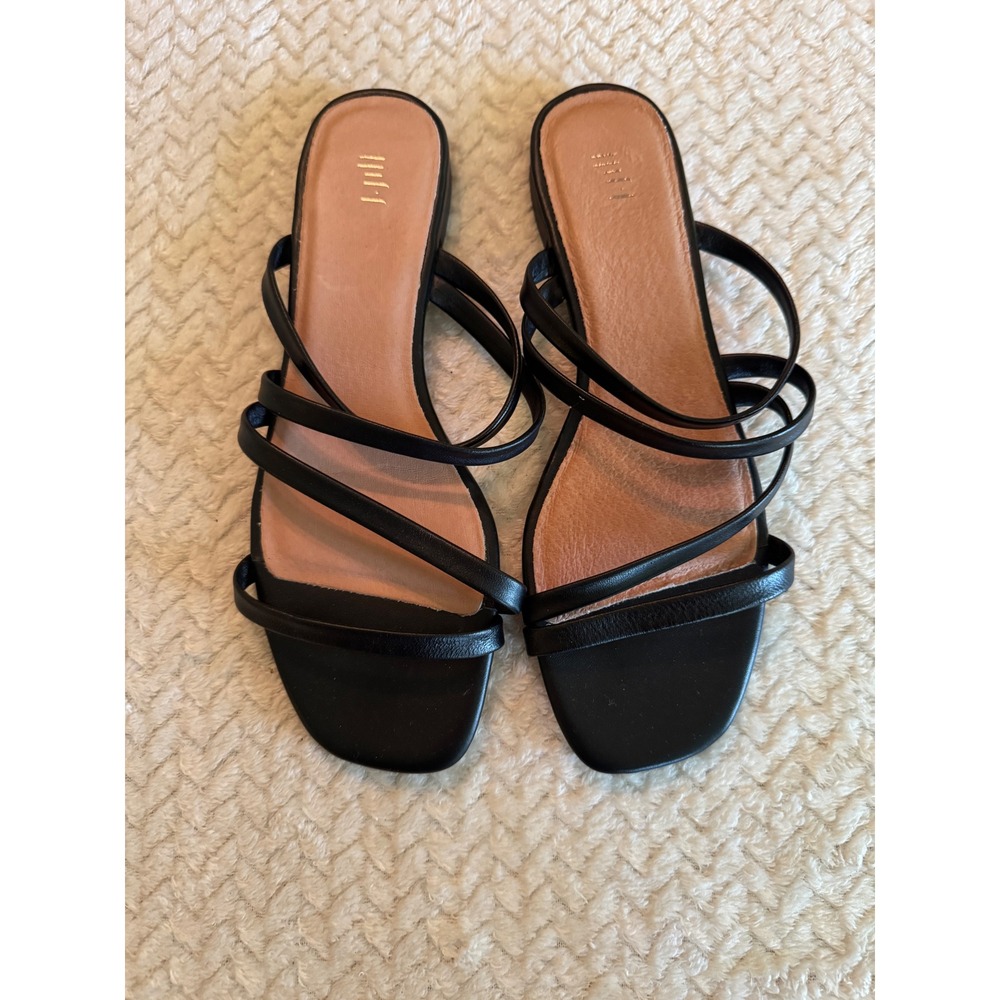 J. Jill Womens Black Leather Strappy Slide Sandals Square Toe Flats Size 9.5